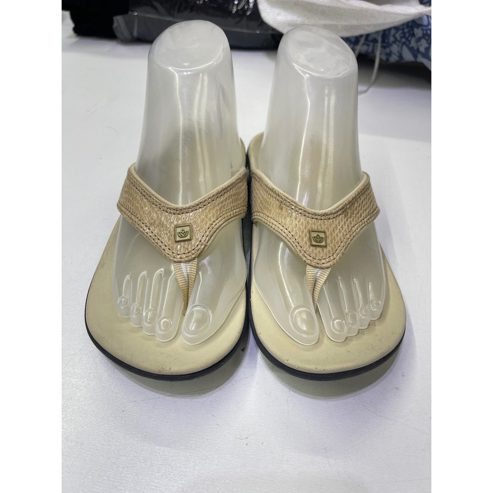 Spenco Yumi Tan Snakeskin Orthotic Flip Flop Sandals Womens 6 Comfort Support